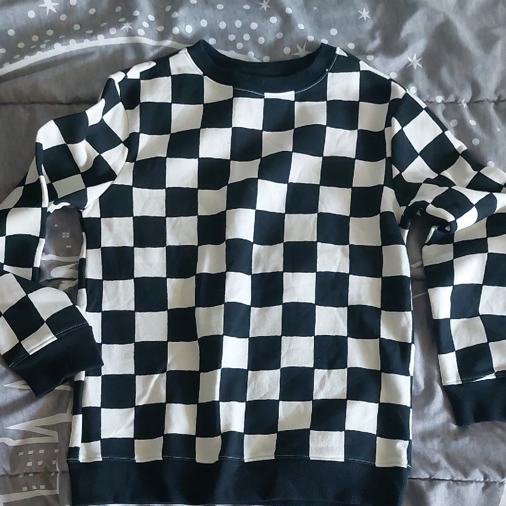 Black and White Checkerboard Crewneck Sweatshirt Size 8/10 Medium